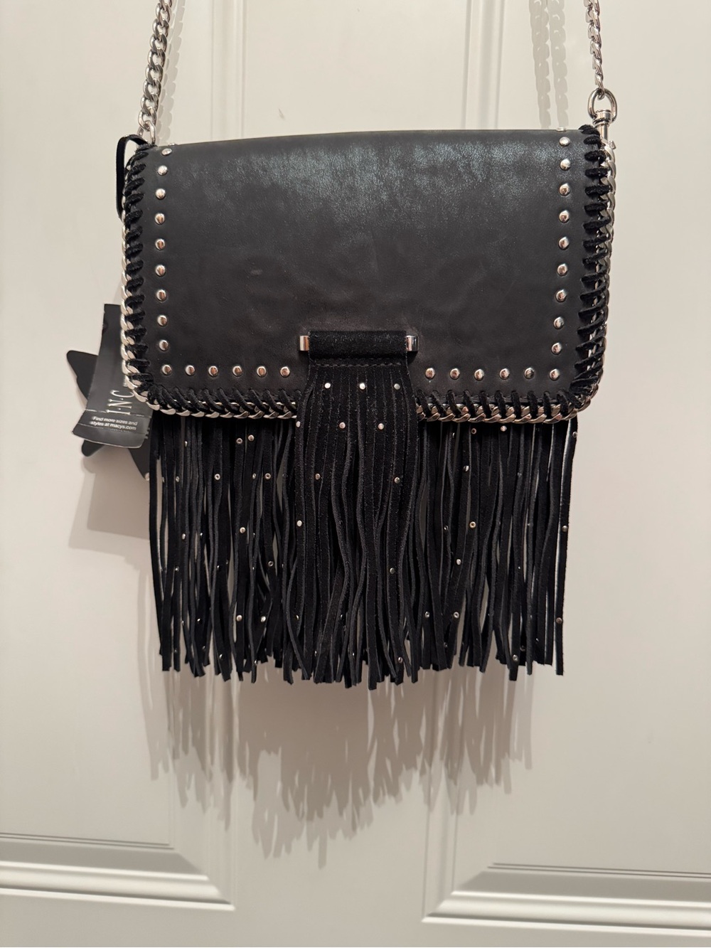 Anna Sui INC International Concepts NWT boho-crossbody black silver fringe bag